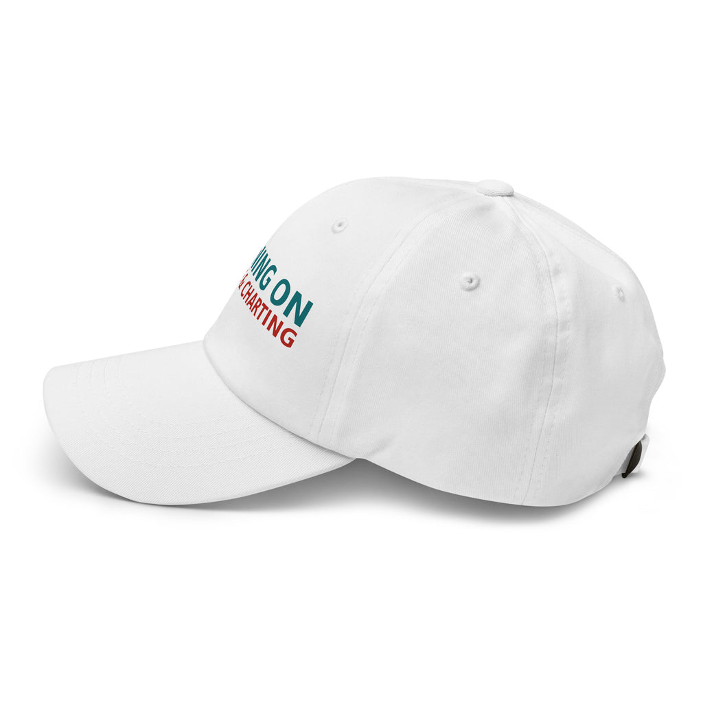 Running On Coffee, Charting & A Full Bladder funny nurse dad hat in White, left side view