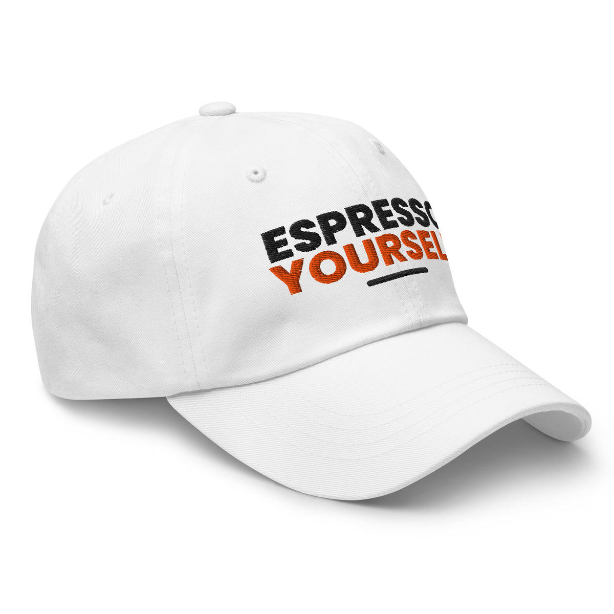 Espresso Yourself coffee lover dad hat in White, right front view
