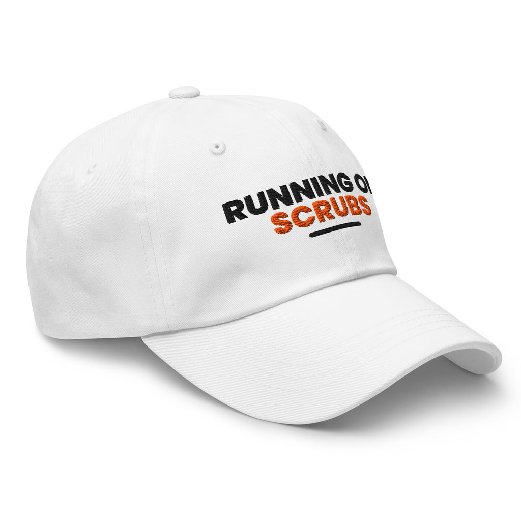 Running On Scrubs funny nurse dad hat in White, right front view