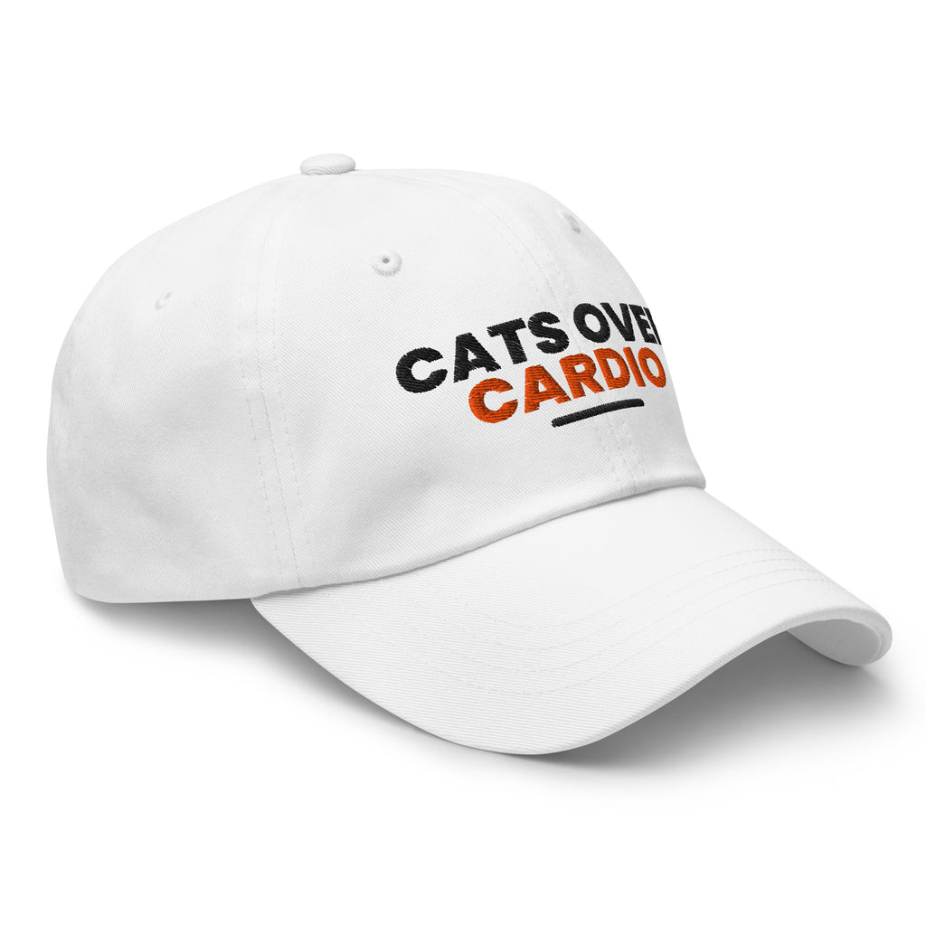 Cats Over Cardio cat lover dad hat in White, right front view