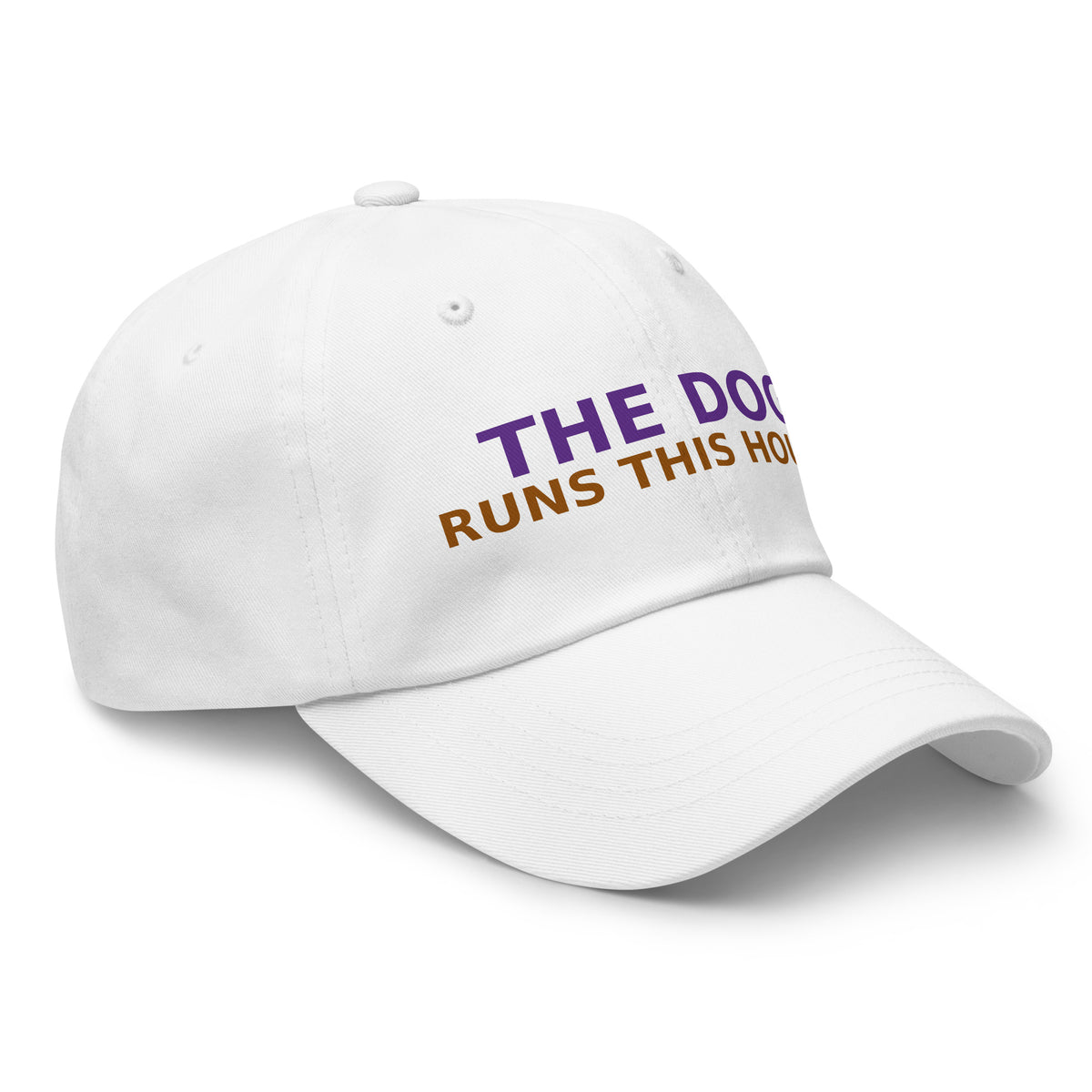 The Dog Runs This House, I Just Pay Rent dog lover dad hat in White, right front view