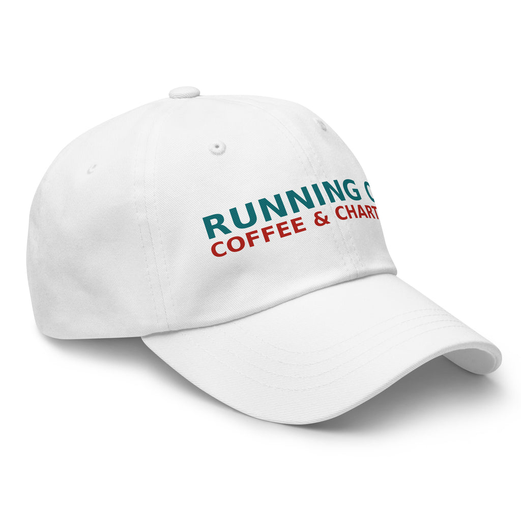 Running On Coffee, Charting & A Full Bladder funny nurse dad hat in White, right front view