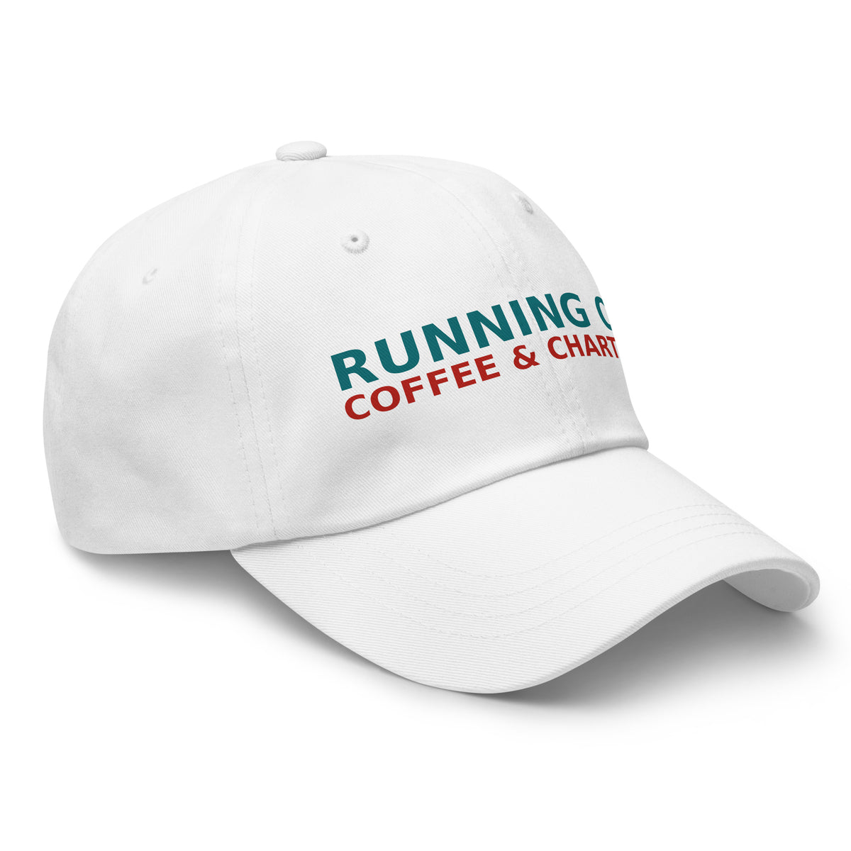 Running On Coffee, Charting & A Full Bladder funny nurse dad hat in White, right front view
