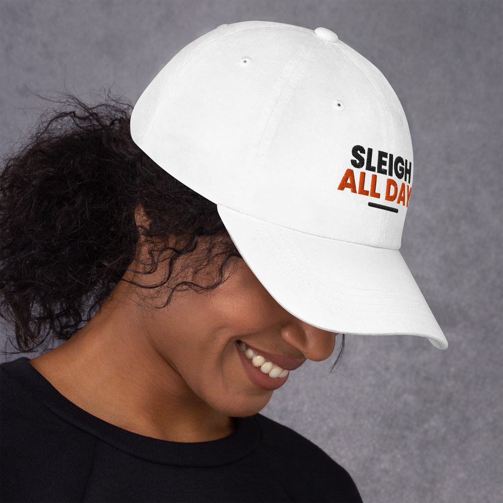 Sleigh All Day funny Christmas dad hat in White, right side view