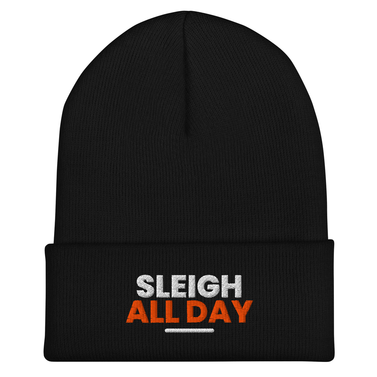 Sleigh All Day funny Christmas beanie in Black, front view