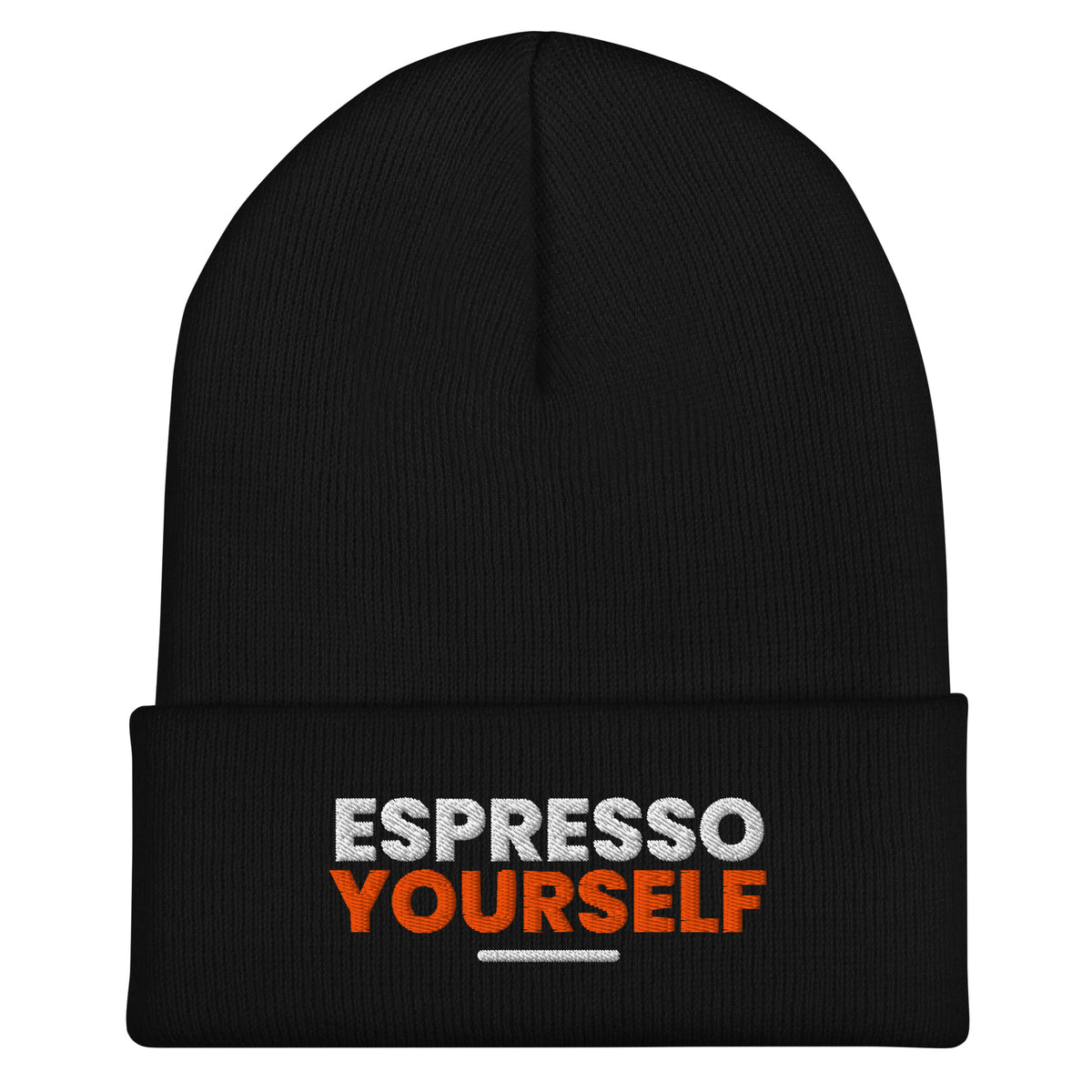 Espresso Yourself coffee lover beanie in Black, front view