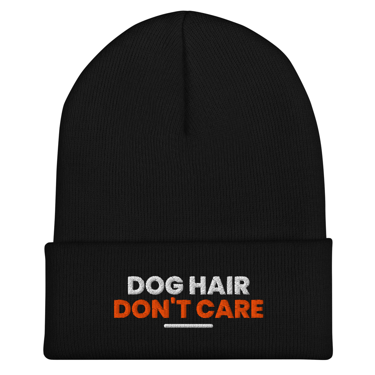 Dog Hair Don't Care dog lover beanie in Black, front view