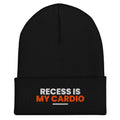 Recess Is My Cardio funny teacher beanie in Black, front view