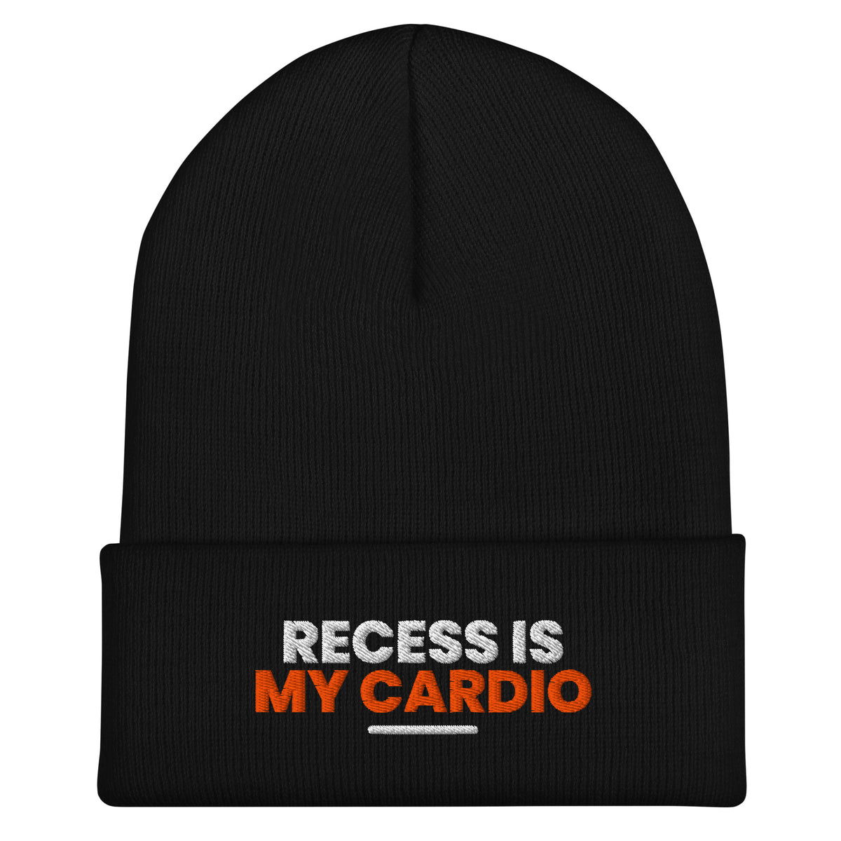 Recess Is My Cardio funny teacher beanie in Black, front view