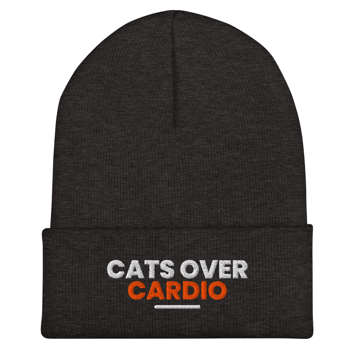 Cats Over Cardio cat lover beanie in Dark Grey, front view