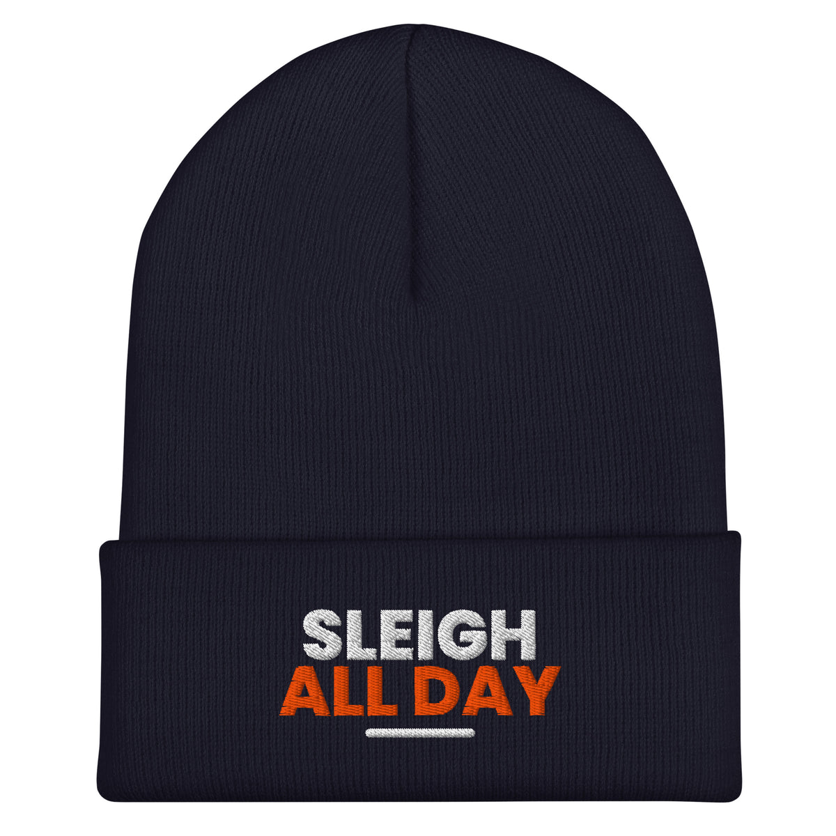 Sleigh All Day funny Christmas beanie in Navy, front view