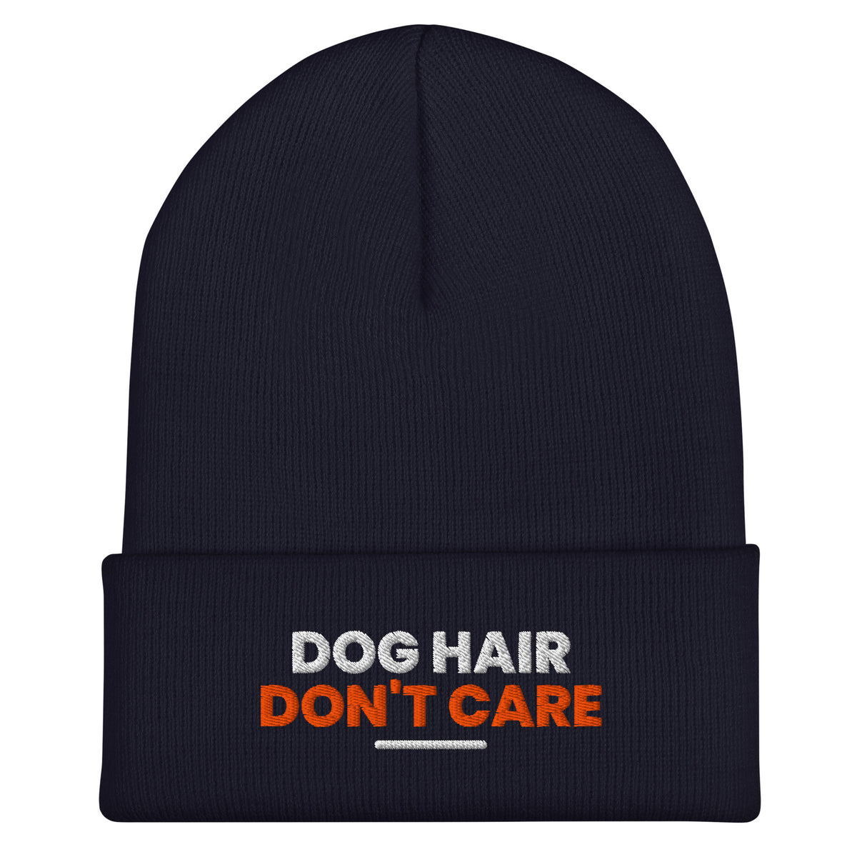 Dog Hair Don't Care dog lover beanie in Navy, front view