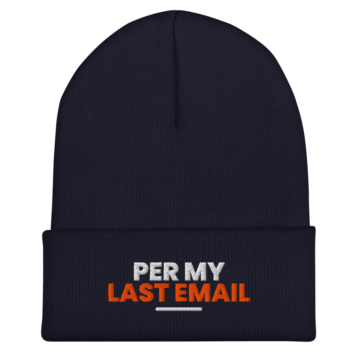 Per My Last Email funny coworker beanie in Navy, front view