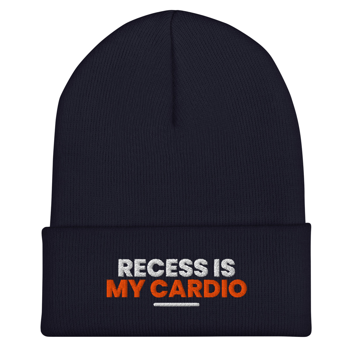 Recess Is My Cardio funny teacher beanie in Navy, front view