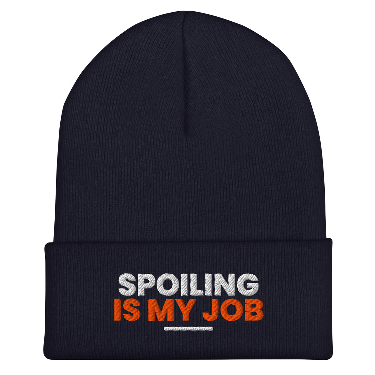 Spoiling Is My Job funny grandma beanie in Navy, front view