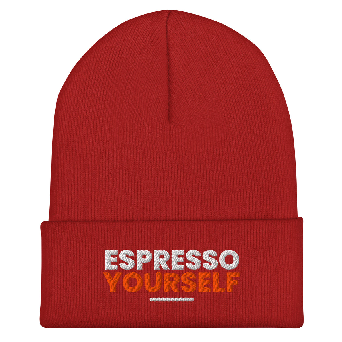 Espresso Yourself coffee lover beanie in Red, front view