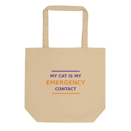 My Cat Is My Emergency Contact cat lover tote bag, front view