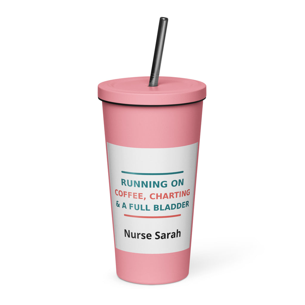 Running On Coffee, Charting & A Full Bladder tumbler in Pink by Little Laughs Co.