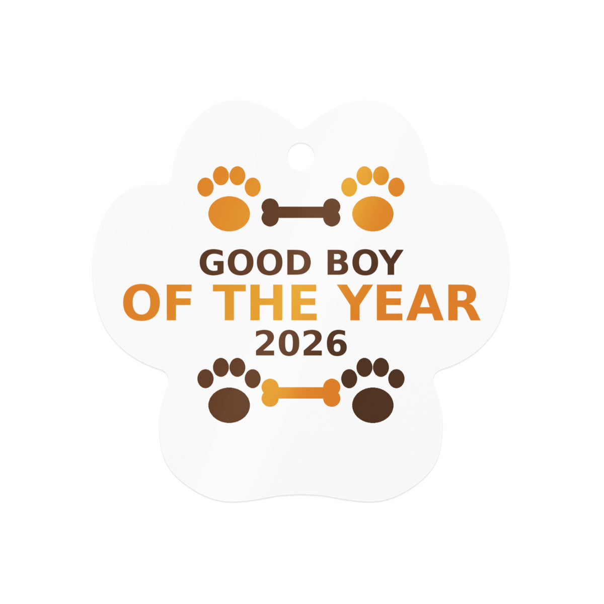 Good Boy Of The Year 2026 dog christmas ornament, front view