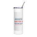 Powered By Coffee & Glitter Glue funny teacher tumbler, front view