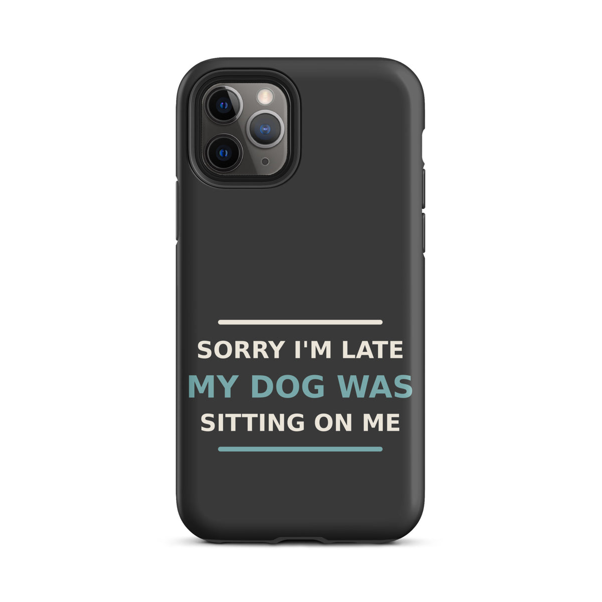 Sorry I'm Late, My Dog Was Sitting On Me dog mom iPhone case in Charcoal, front view