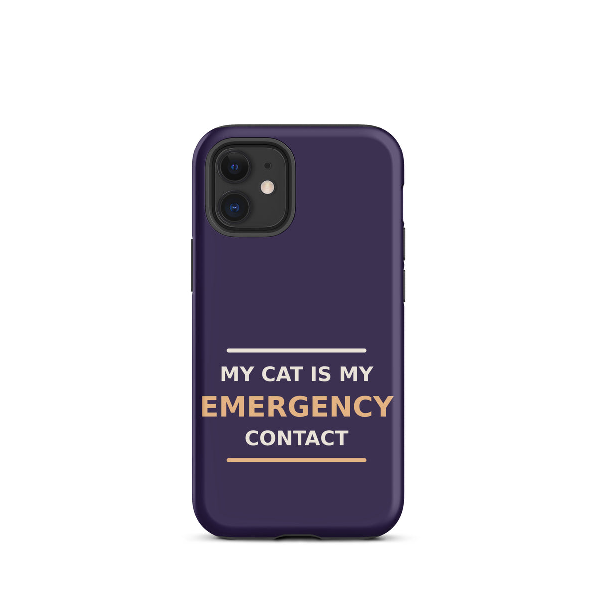My Cat Is My Emergency Contact cat lover iPhone case in Midnight Purple, front view