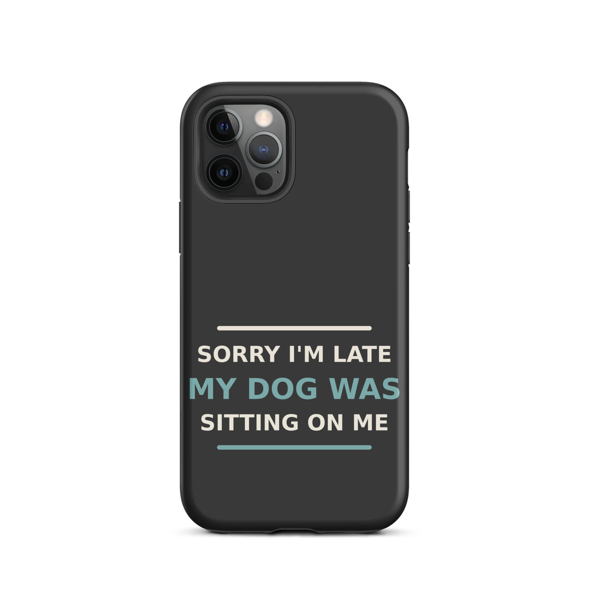 Sorry I'm Late, My Dog Was Sitting On Me dog mom iPhone case in Charcoal, front view
