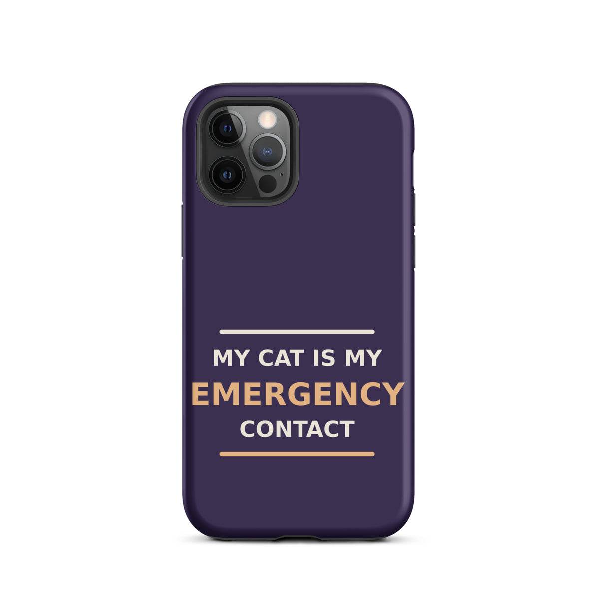 My Cat Is My Emergency Contact cat lover iPhone case in Midnight Purple, front view