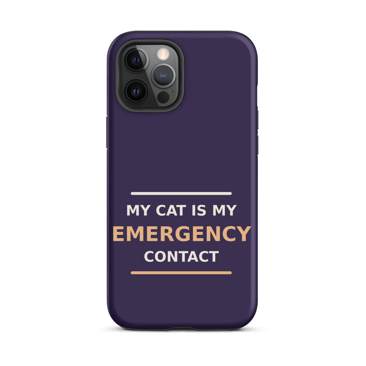 My Cat Is My Emergency Contact cat lover iPhone case in Midnight Purple, front view