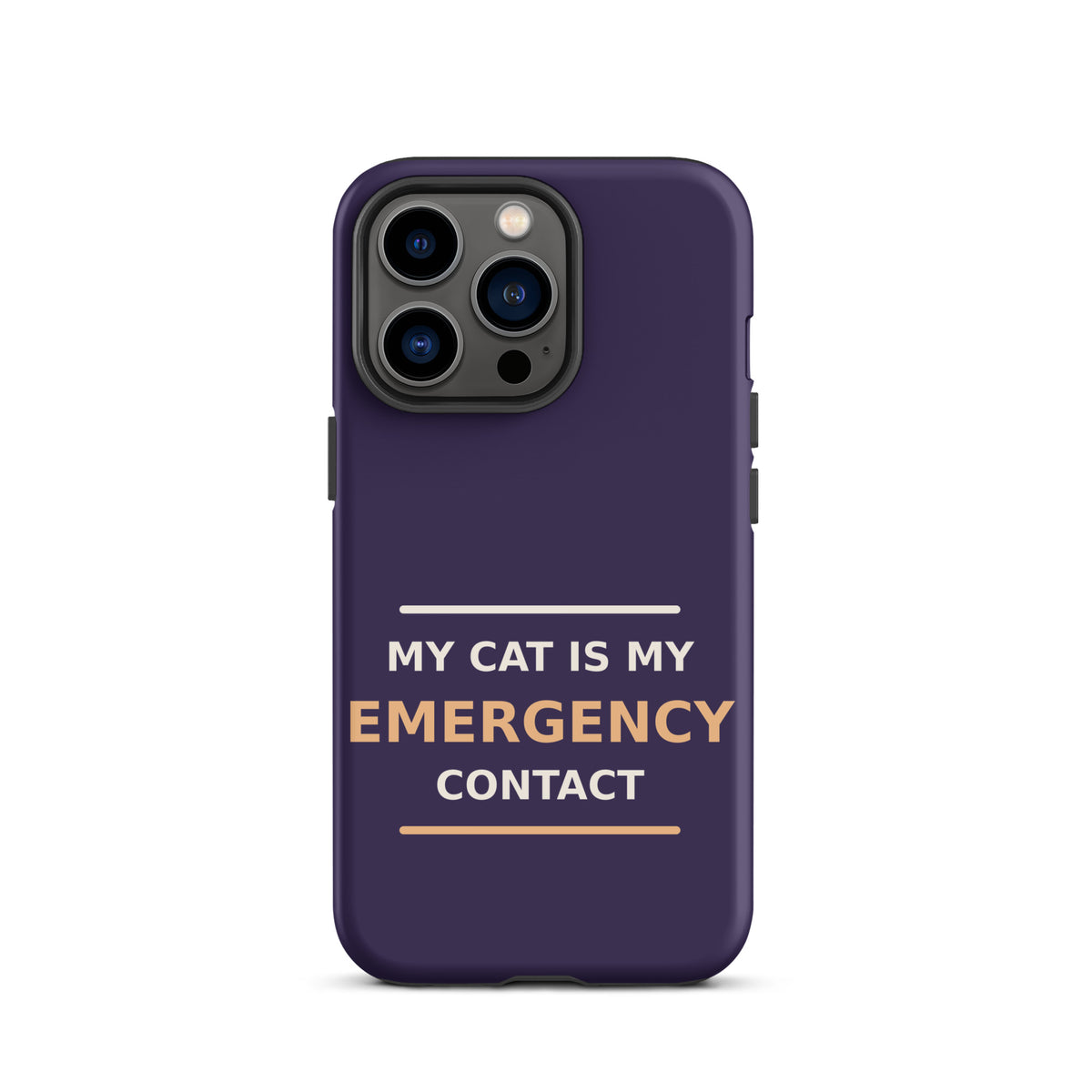 My Cat Is My Emergency Contact cat lover iPhone case in Midnight Purple, front view
