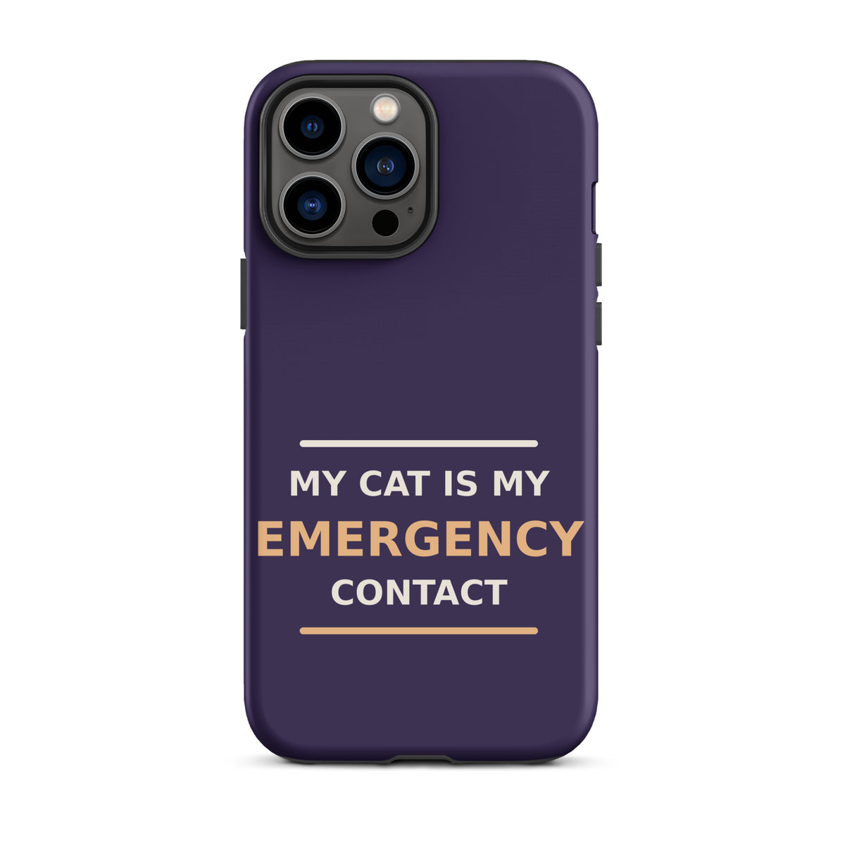 My Cat Is My Emergency Contact cat lover iPhone case in Midnight Purple, front view