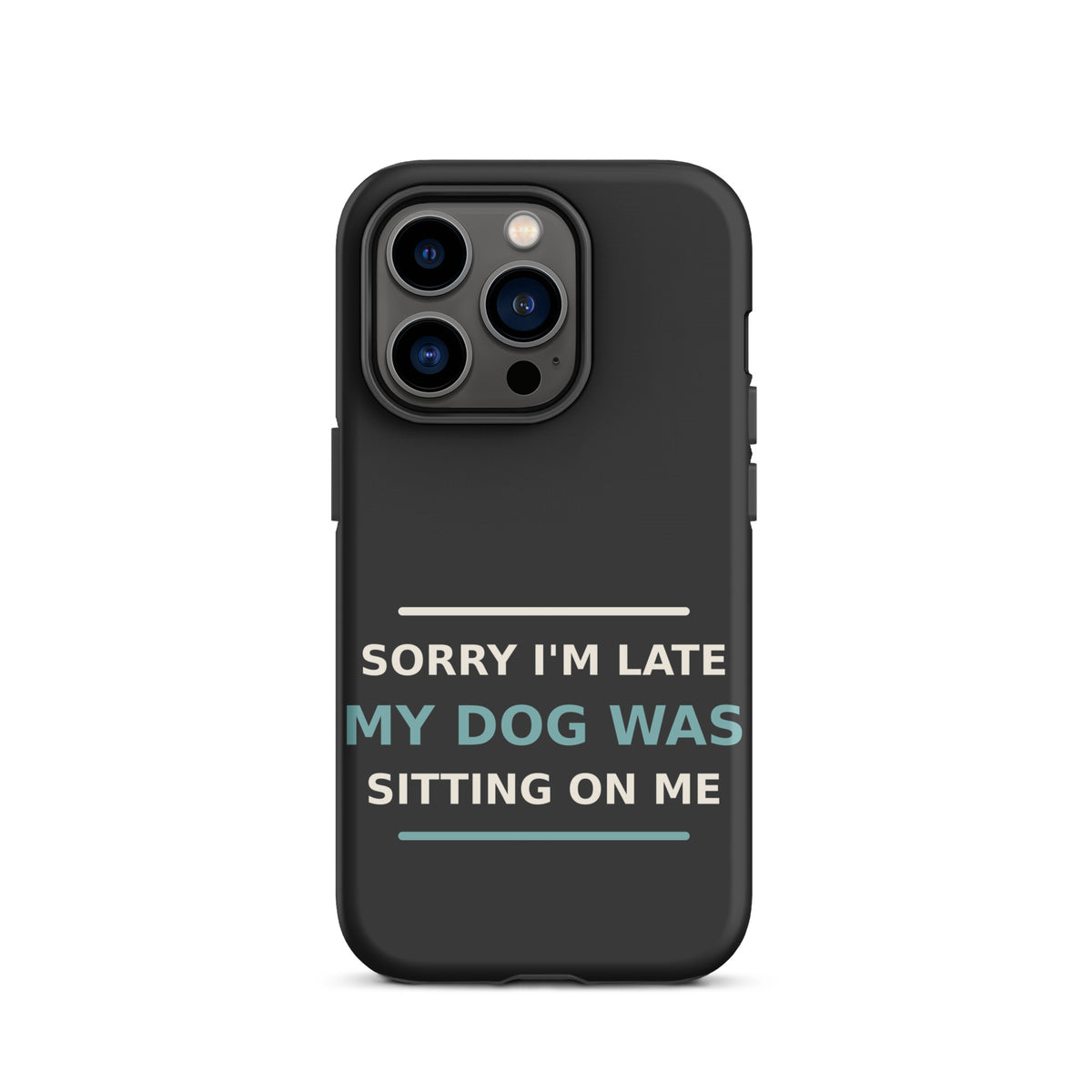 Sorry I'm Late, My Dog Was Sitting On Me dog mom iPhone case in Charcoal, front view