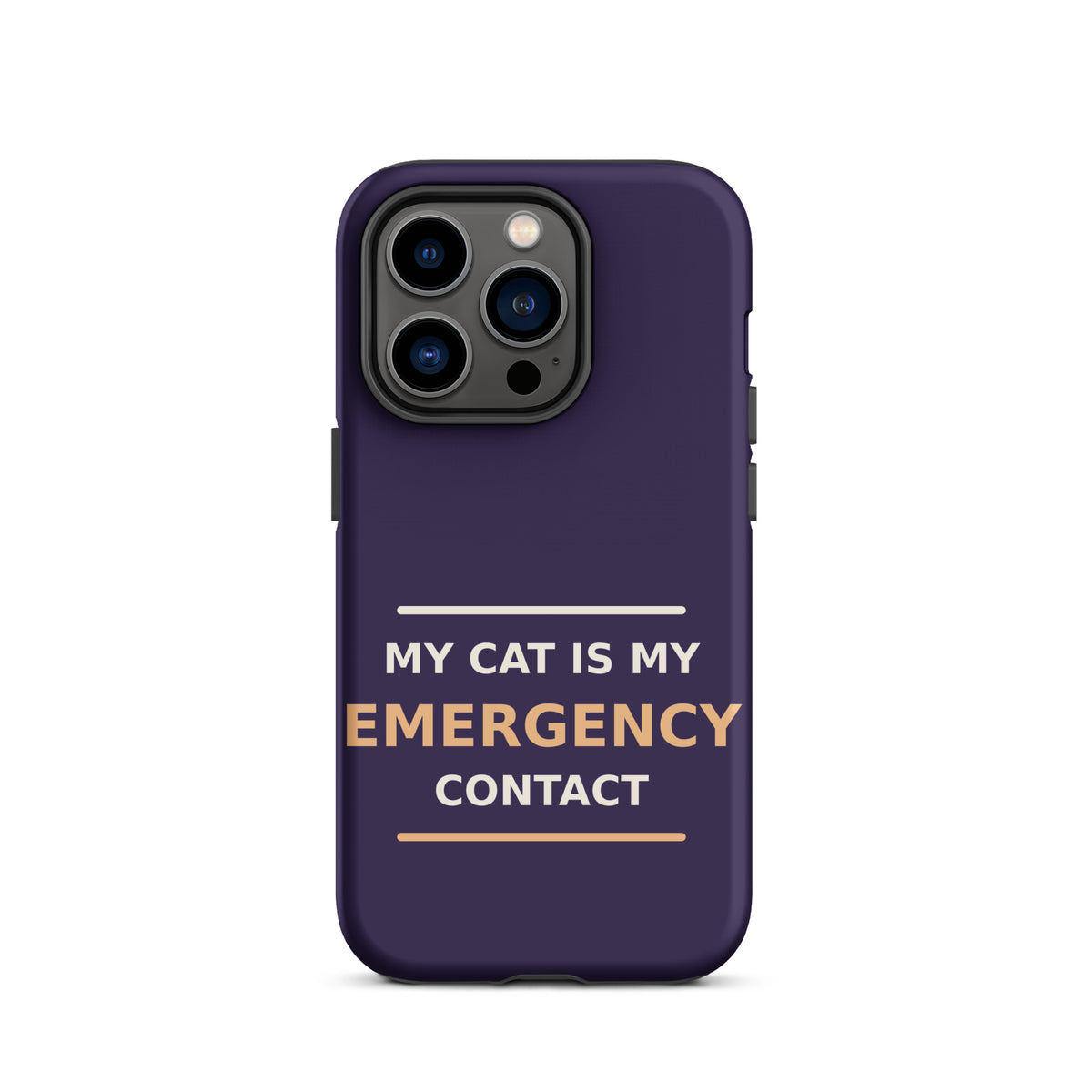 My Cat Is My Emergency Contact cat lover iPhone case in Midnight Purple, front view