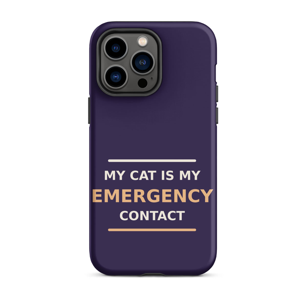 My Cat Is My Emergency Contact cat lover iPhone case in Midnight Purple, front view
