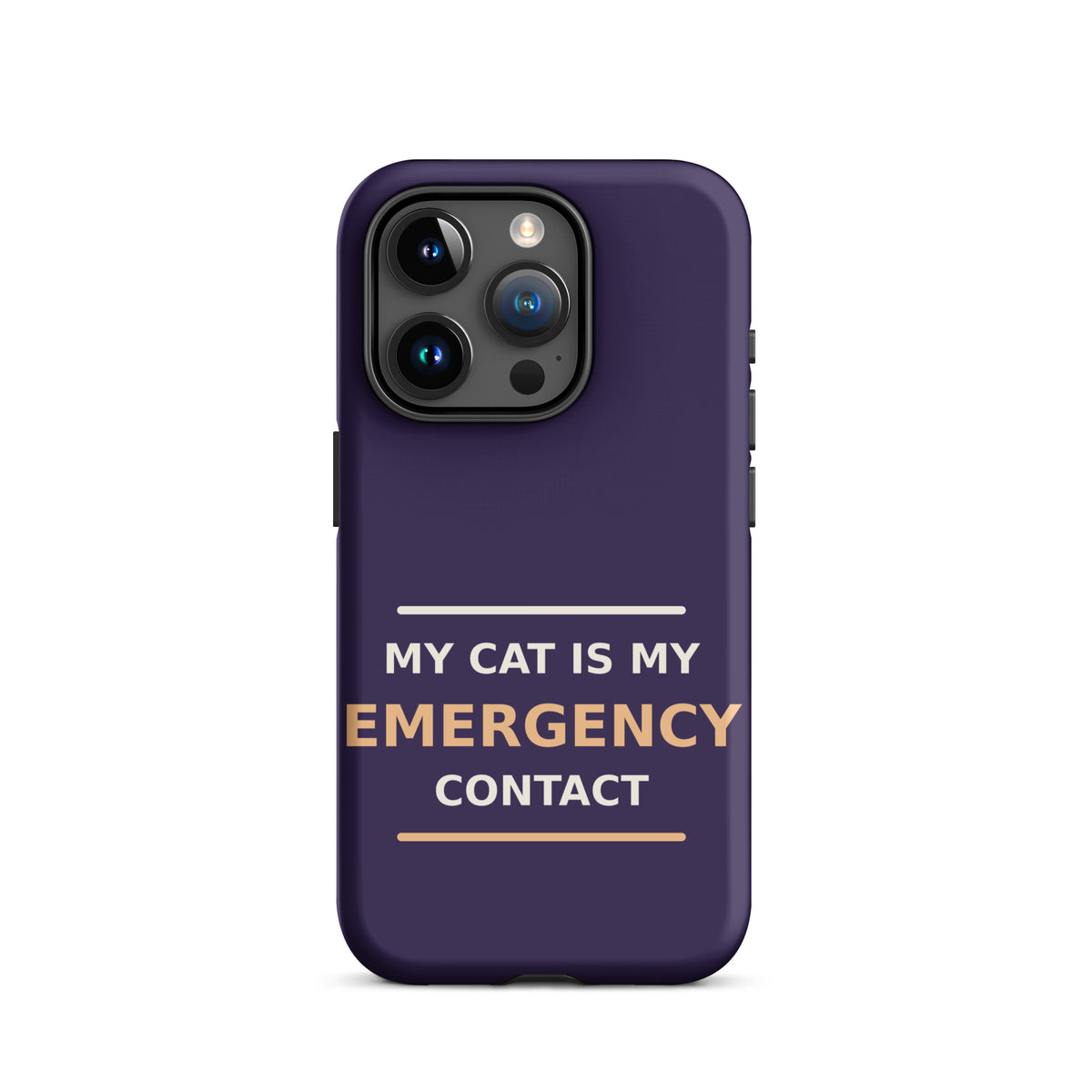 My Cat Is My Emergency Contact cat lover iPhone case in Midnight Purple, front view