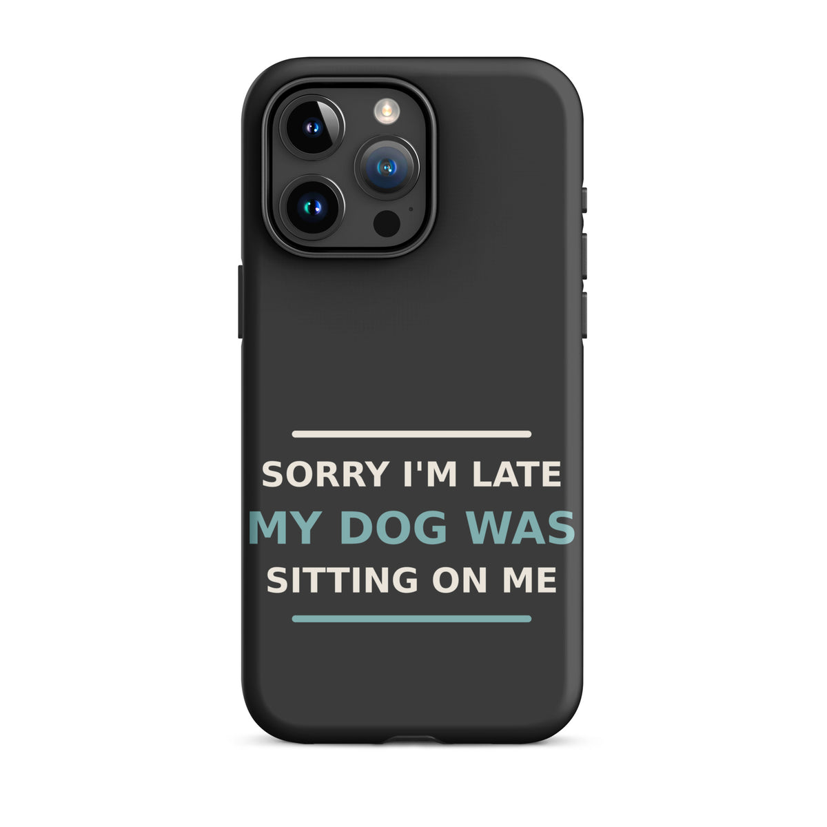 Sorry I'm Late, My Dog Was Sitting On Me dog mom iPhone case in Charcoal, front view