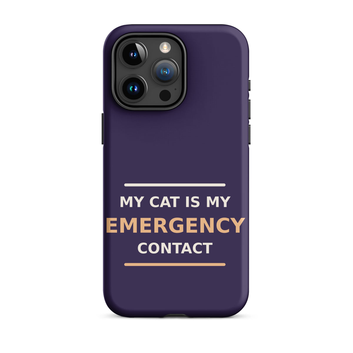 My Cat Is My Emergency Contact cat lover iPhone case in Midnight Purple, front view