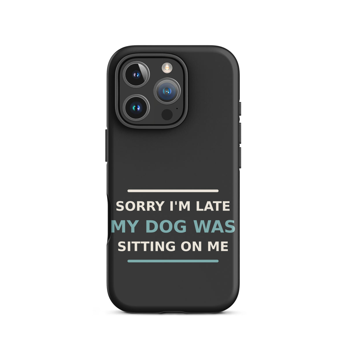 Sorry I'm Late, My Dog Was Sitting On Me dog mom iPhone case in Charcoal, front view