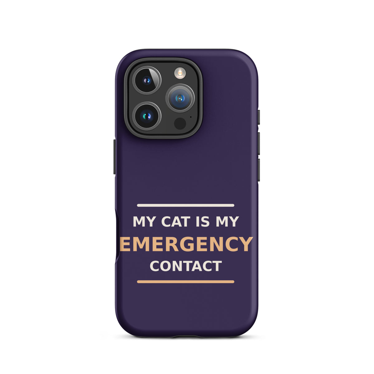 My Cat Is My Emergency Contact cat lover iPhone case in Midnight Purple, front view