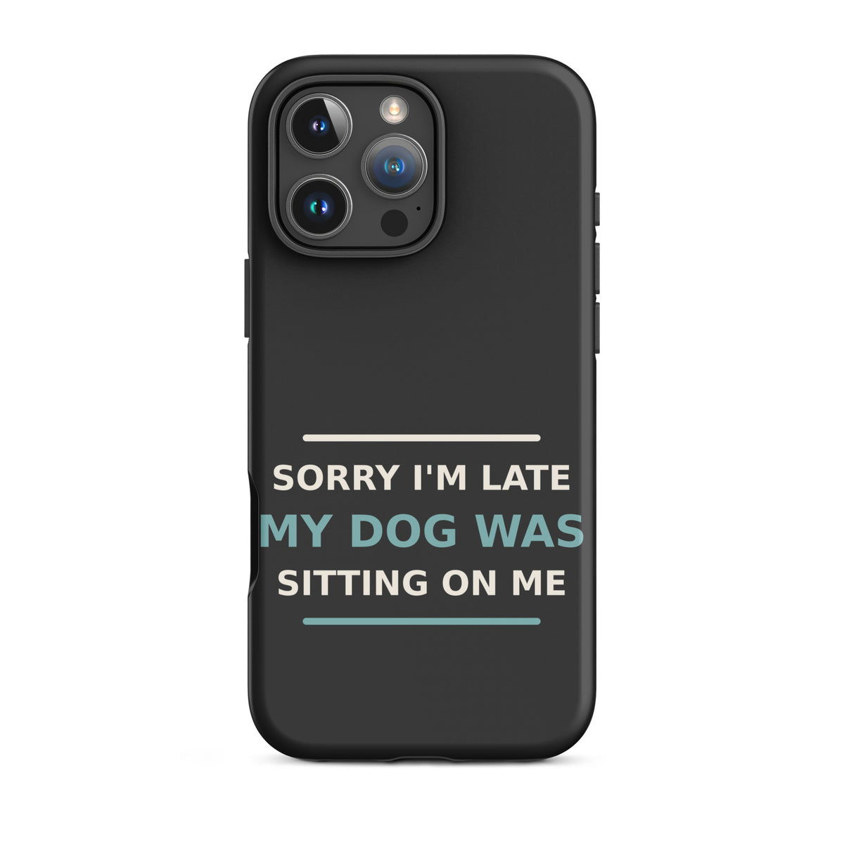 Sorry I'm Late, My Dog Was Sitting On Me dog mom iPhone case in Charcoal, front view