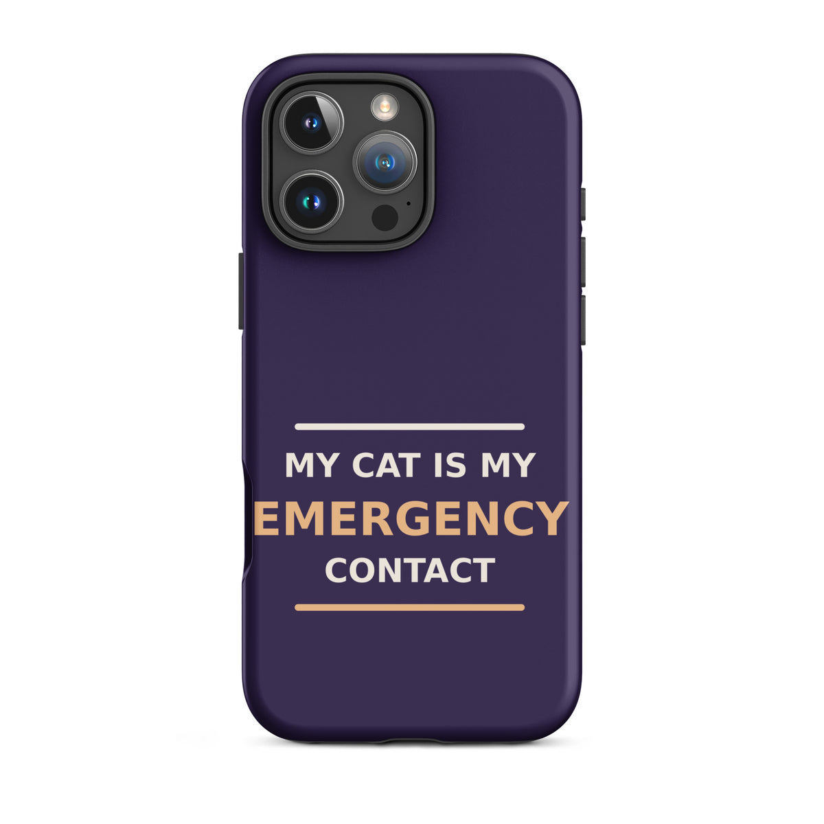 My Cat Is My Emergency Contact cat lover iPhone case in Midnight Purple, front view