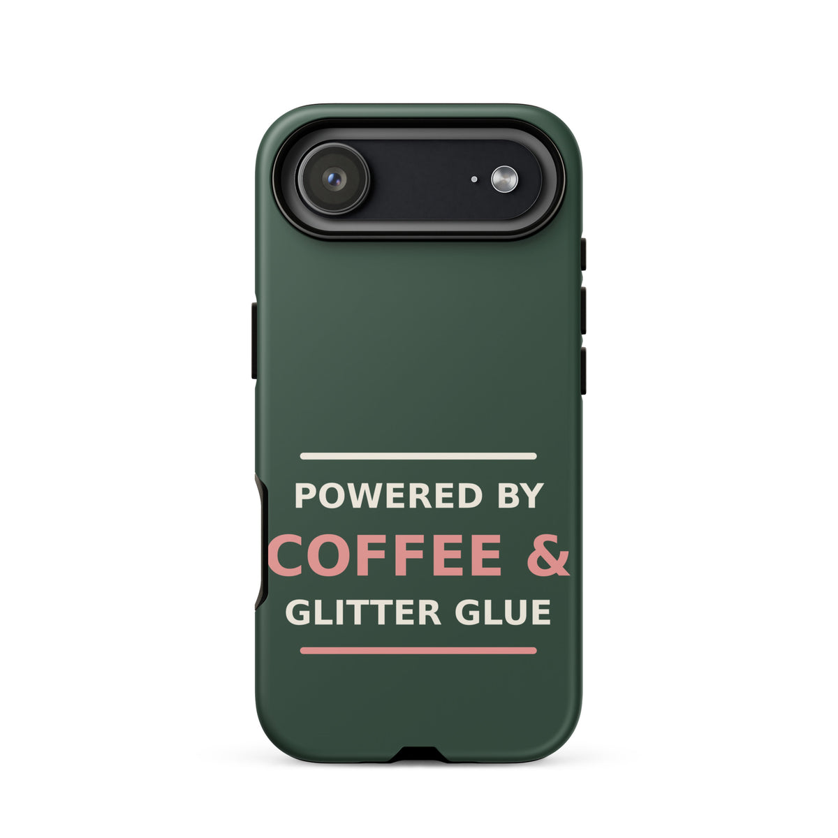 Powered By Coffee & Glitter Glue funny teacher iPhone case in Chalkboard, front view