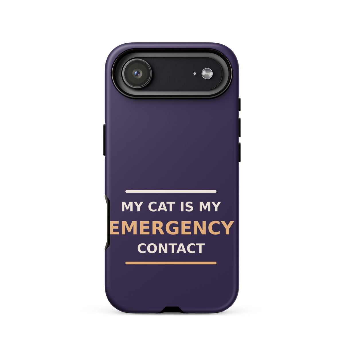 My Cat Is My Emergency Contact cat lover iPhone case in Midnight Purple, front view