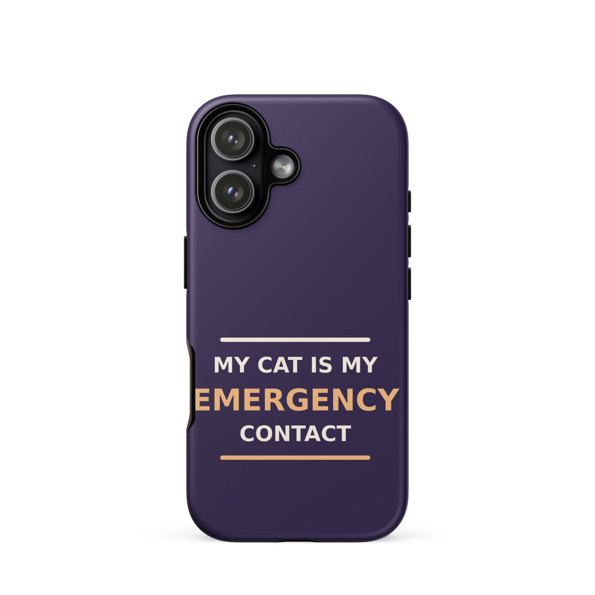 My Cat Is My Emergency Contact cat lover iPhone case in Midnight Purple, front view