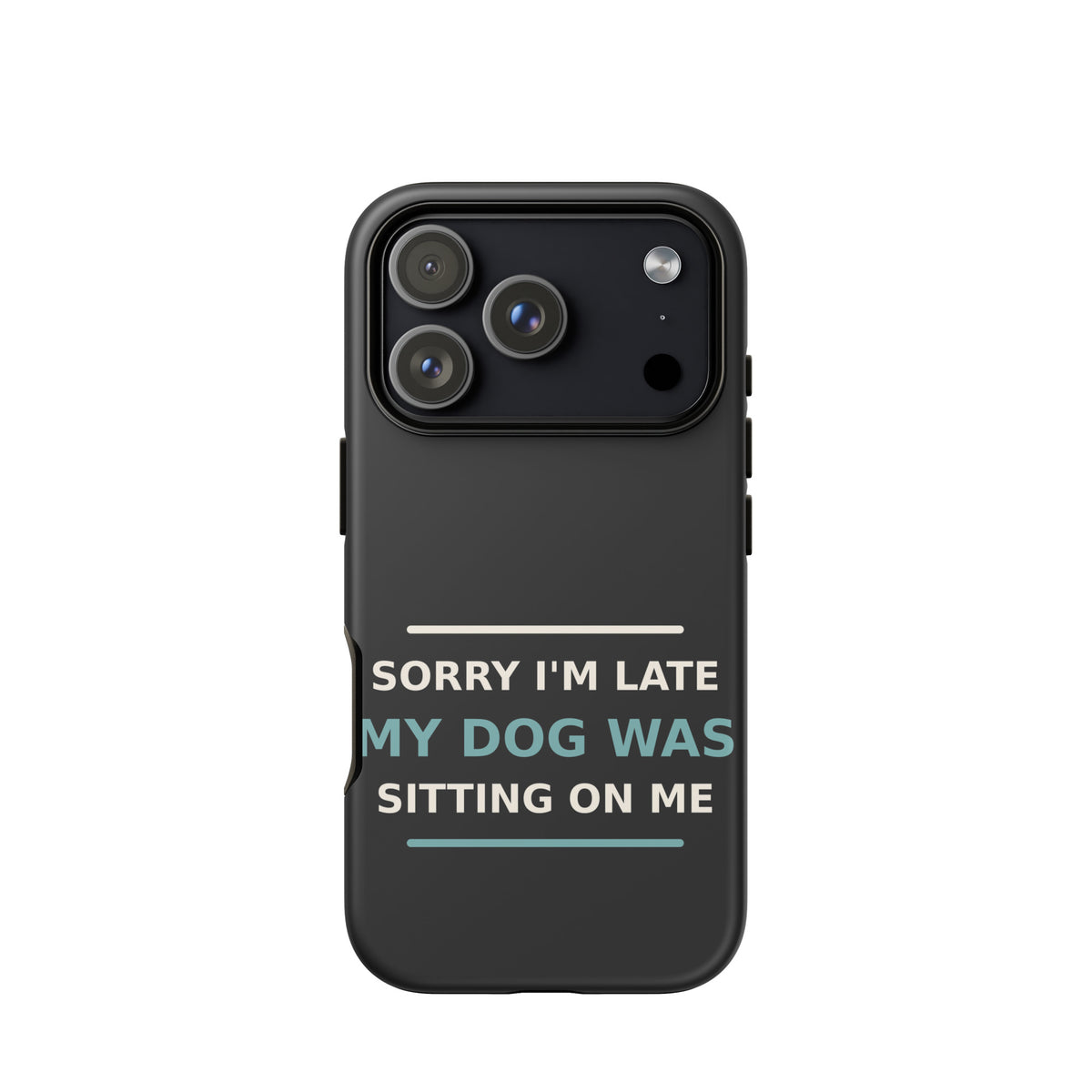 Sorry I'm Late, My Dog Was Sitting On Me dog mom iPhone case in Charcoal, front view