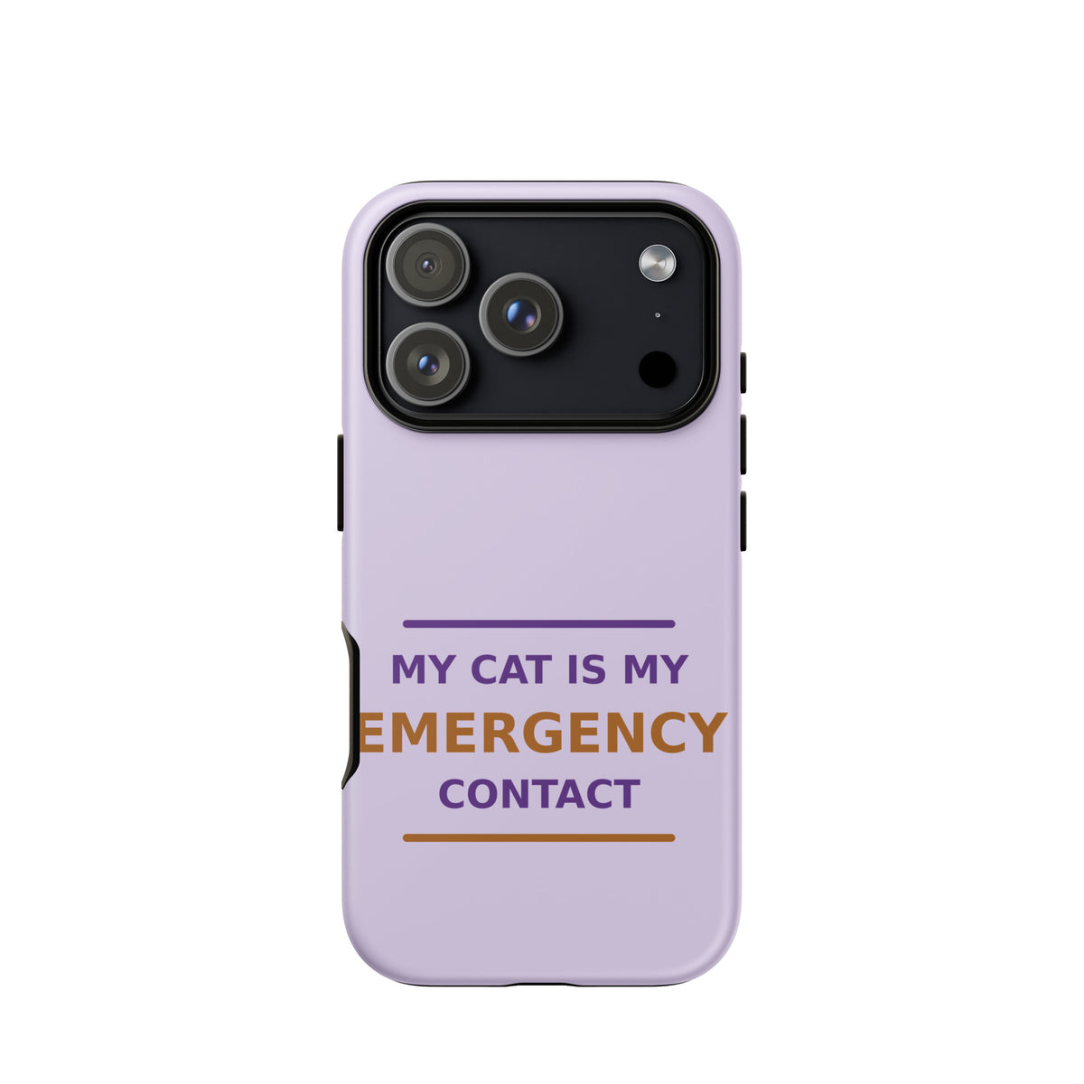My Cat Is My Emergency Contact cat lover iPhone case in Lavender, front view