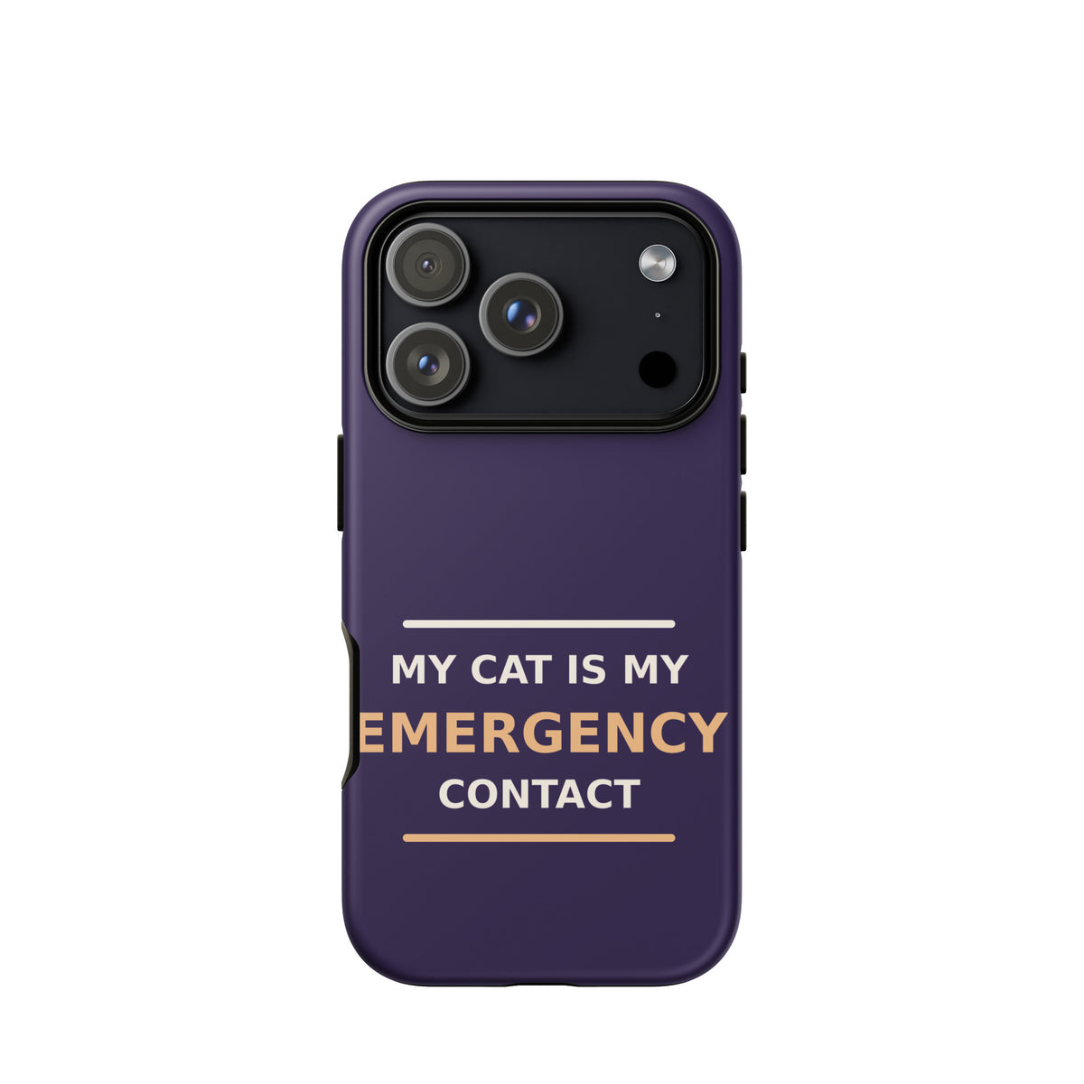 My Cat Is My Emergency Contact cat lover iPhone case in Midnight Purple, front view