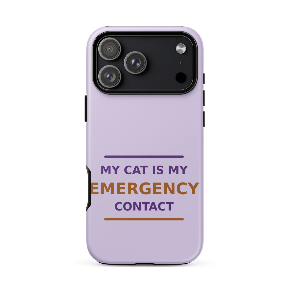 My Cat Is My Emergency Contact cat lover iPhone case in Lavender, front view
