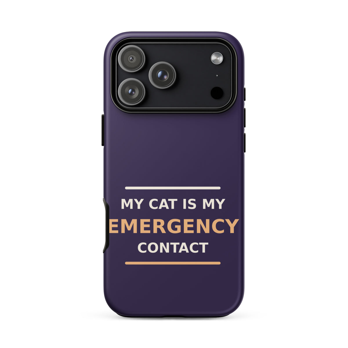 My Cat Is My Emergency Contact cat lover iPhone case in Midnight Purple, front view