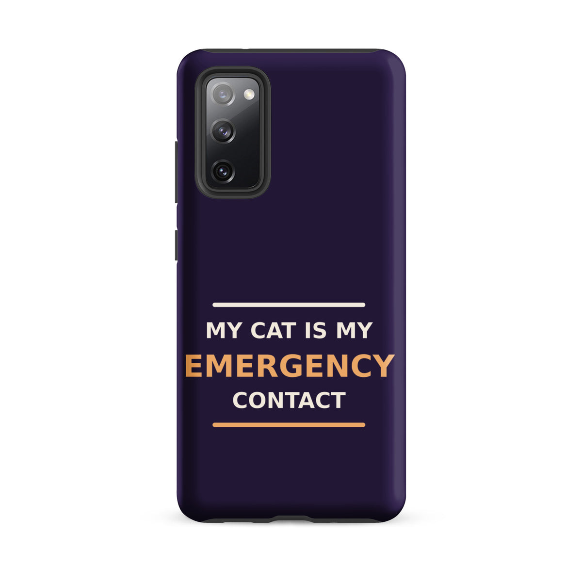 My Cat Is My Emergency Contact cat lover Samsung case in Midnight Purple, front view
